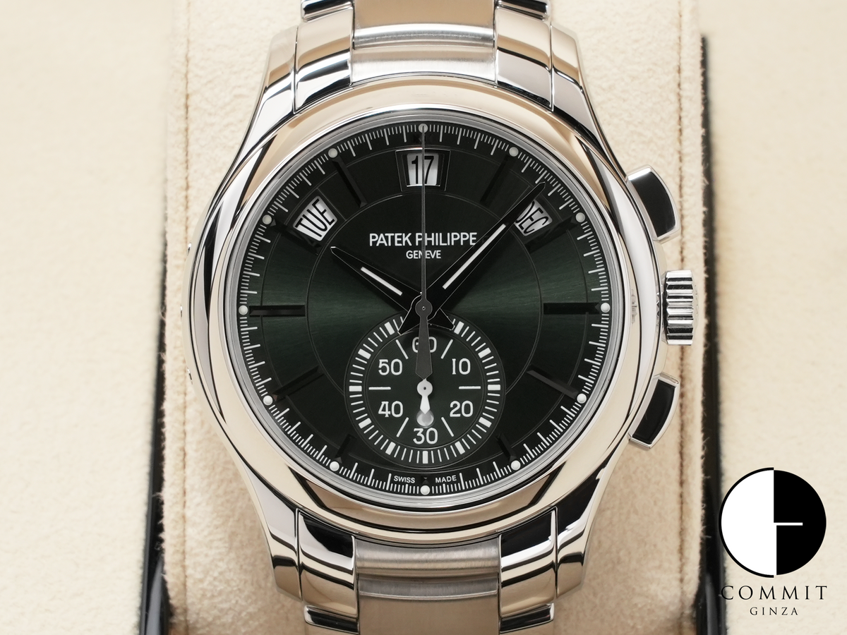 Patek Philippe Annual Calendar Chronograph Ref.5905/1A-001 Stainless Steel Olive Green Soleil Dial Good Condition gb3i8g2v