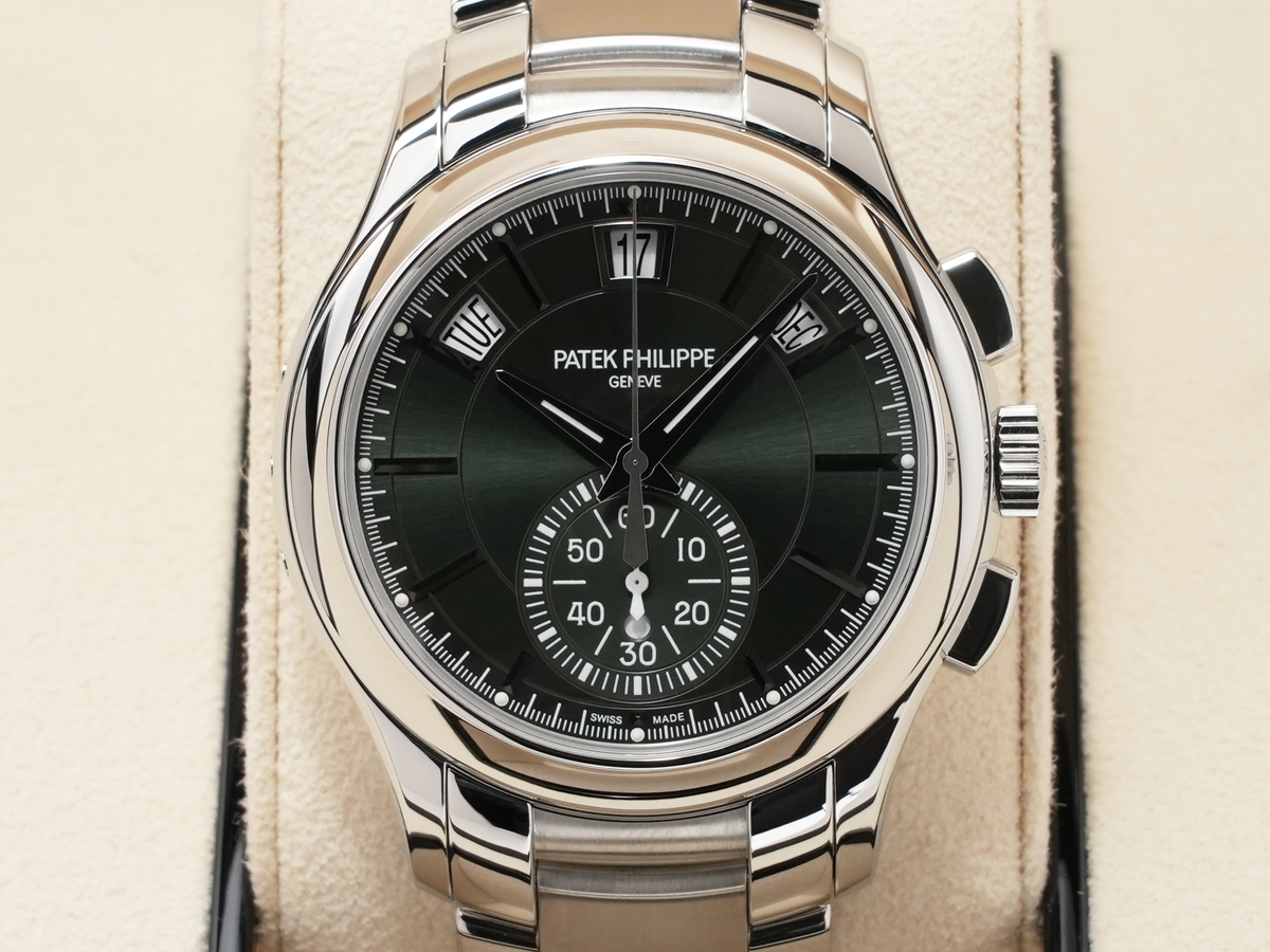 Patek Philippe Annual Calendar Chronograph Ref.5905/1A-001 Stainless Steel Olive Green Soleil Dial Good Condition gb3i8g2v