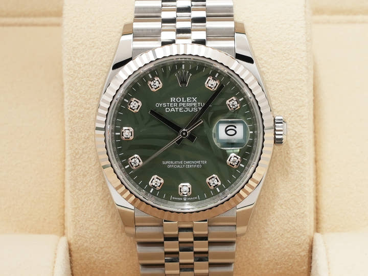 ロレックス デイトジャスト36 Ref.126234G ステンレススチール/ホワイトゴールド グリーンパームモチーフ文字盤 ジュビリーブレスレット