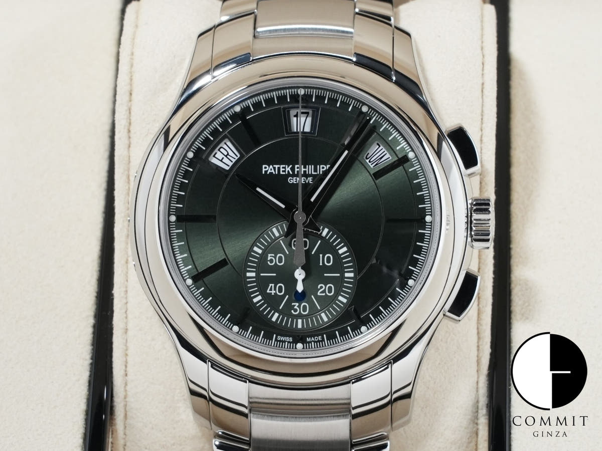 Patek Philippe Annual Calendar Chronograph Ref.5905/1A-001 Stainless Steel Olive Green Soleil Dial Unused t8fk8toe