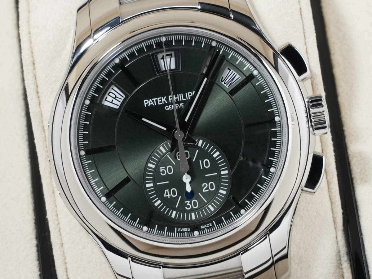 Patek Philippe Annual Calendar Chronograph Ref.5905/1A-001 Stainless Steel Olive Green Soleil Dial Unused t8fk8toe