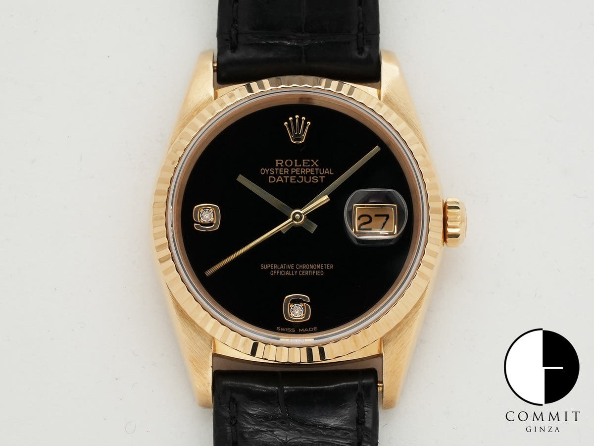 Rolex Datejust Ref. 16238 2BR Yellow Gold Onyx x 2P Diamond Dial