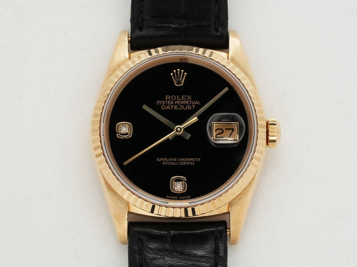 Rolex Datejust Ref. 16238 2BR Yellow Gold Onyx x 2P Diamond Dial