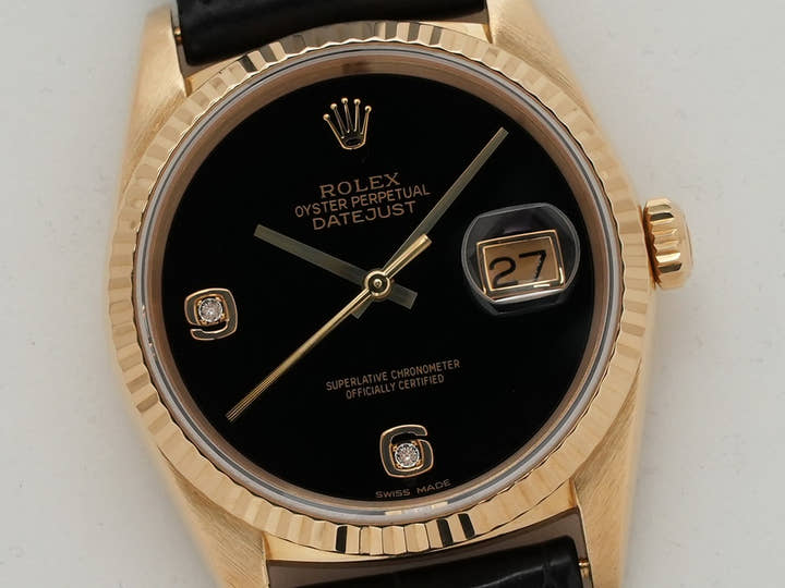 Rolex Datejust Ref. 16238 2BR Yellow Gold Onyx x 2P Diamond Dial