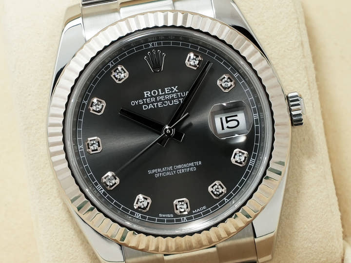 ロレックス デイトジャスト41 Ref.126334G ステンレススチール/ホワイトゴールド スレートx10Pダイヤ文字盤 オイスターブレスレット