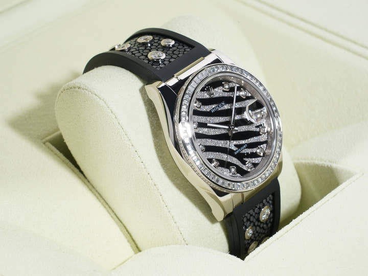 Rolex Datejust Ref. 116189BBR White Gold Zebra Dial Leather Strap