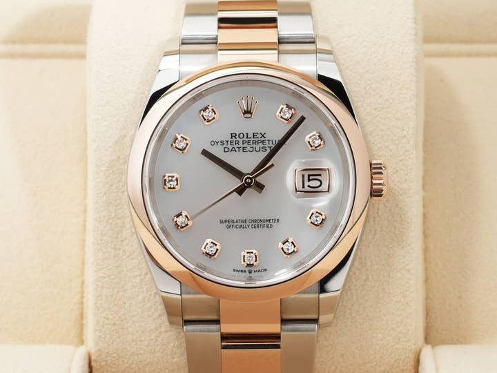 Rolex Datejust 36 Ref. 126201 Stainless Steel/Everose Gold White Mother-of-Pearl Dial with 10 Diamonds