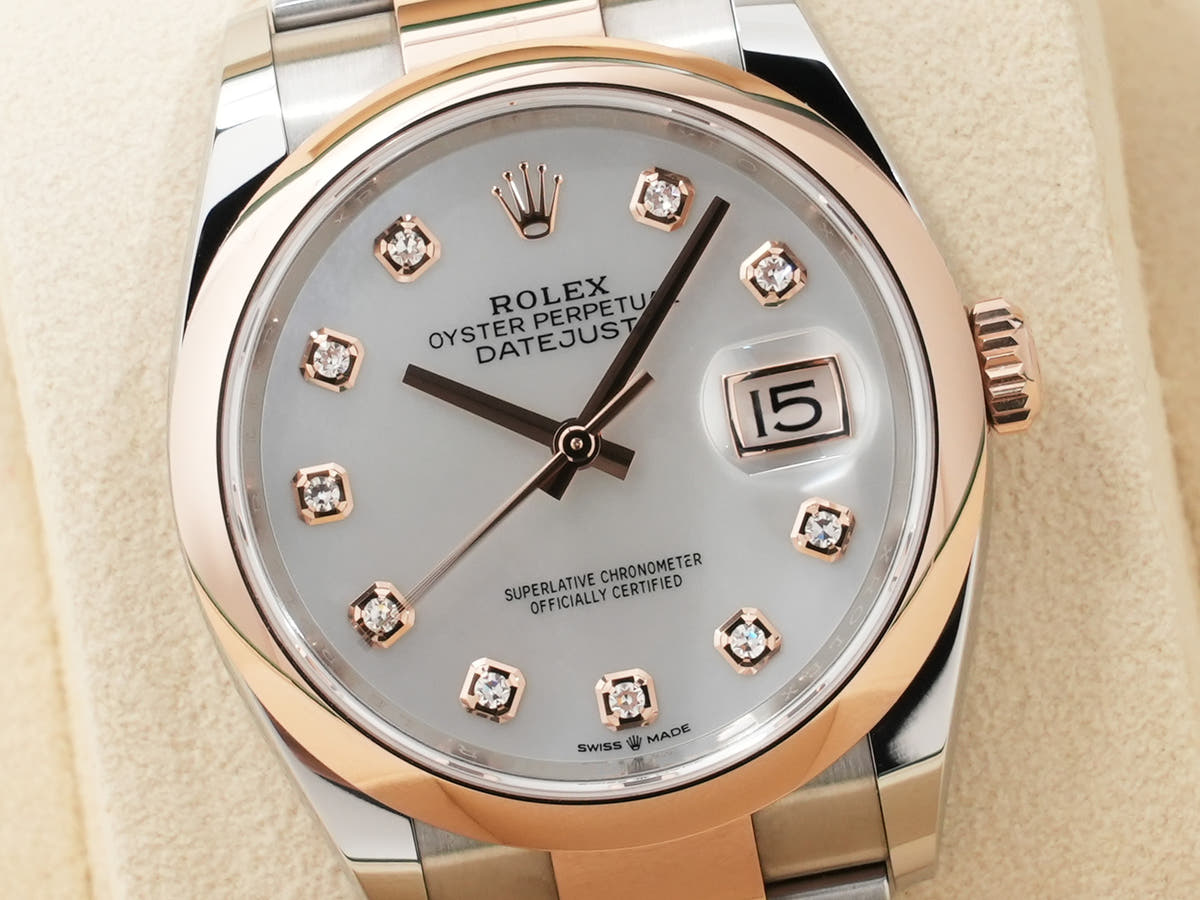 ロレックス デイトジャスト Ref.126201 SS/ERG ホワイトマザーオブパール 10Pダイヤ文字盤 中古 exknntgw