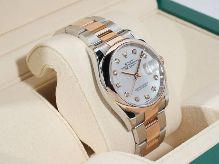 Rolex Datejust 36 Ref. 126201 Stainless Steel/Everose Gold White Mother-of-Pearl Dial with 10 Diamonds