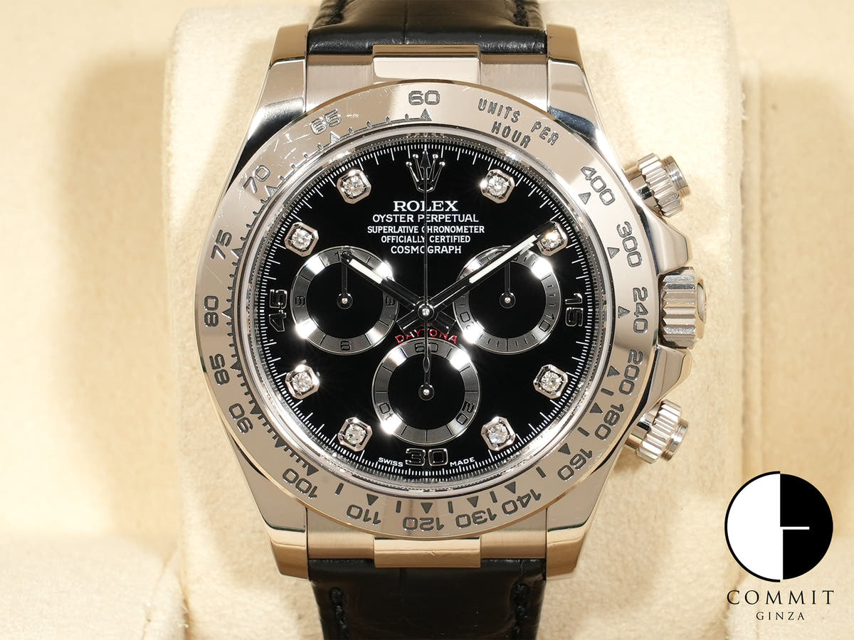 Rolex Daytona Ref. 116519LN White Gold Black Dial with 8 Diamonds