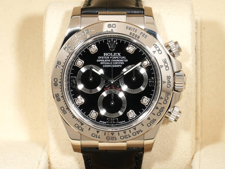 Rolex Daytona Ref. 116519LN White Gold Black Dial with 8 Diamonds