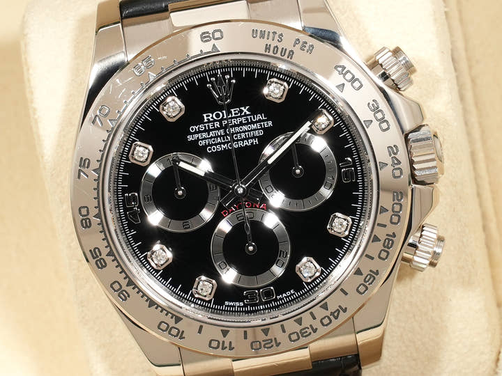 Rolex Daytona Ref. 116519LN White Gold Black Dial with 8 Diamonds