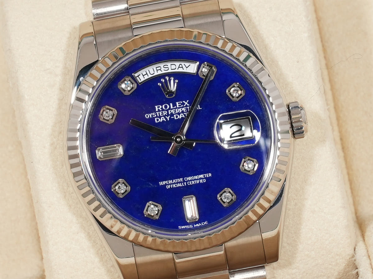 ロレックス デイデイト36 Ref.118239 18KWG ラピスラズリ10Pダイヤ文字盤 中古 ydrky9da