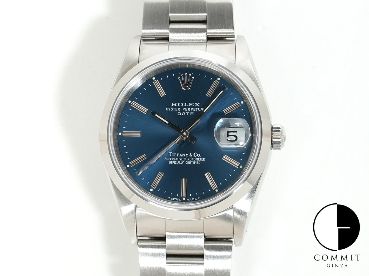 ロレックス オイスターパーペチュアル デイト TIFFANY＆Co. Ref.15200 SS ブルー文字盤 美中古 tggoqjyk