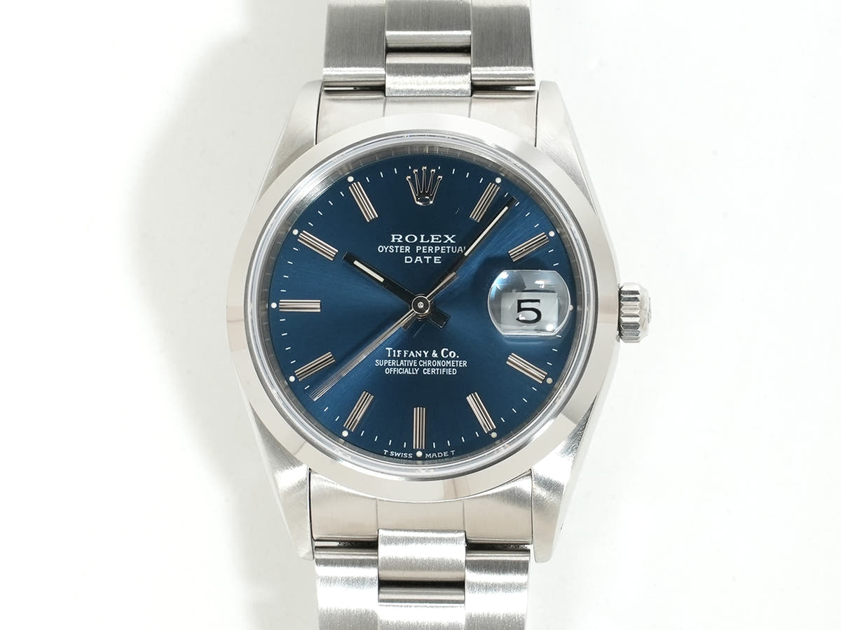 ロレックス オイスターパーペチュアル デイト TIFFANY＆Co. Ref.15200 SS ブルー文字盤 美中古 tggoqjyk