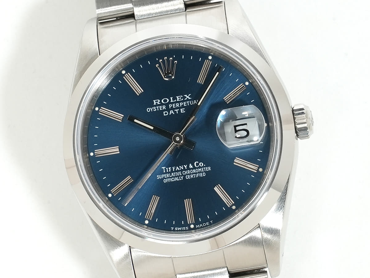 ロレックス オイスターパーペチュアル デイト TIFFANY＆Co. Ref.15200 SS ブルー文字盤 美中古 tggoqjyk