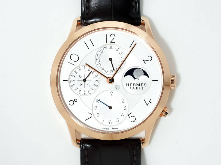 エルメス スリム ドゥ エルメス パーペチュアルカレンダー Ref.CA3.870 18KPG シルバー文字盤 中古 75e8jpry