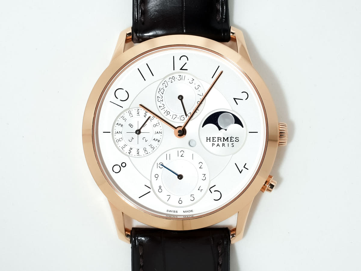 エルメス スリム ドゥ エルメス パーペチュアルカレンダー Ref.CA3.870 18KPG シルバー文字盤 中古 75e8jpry