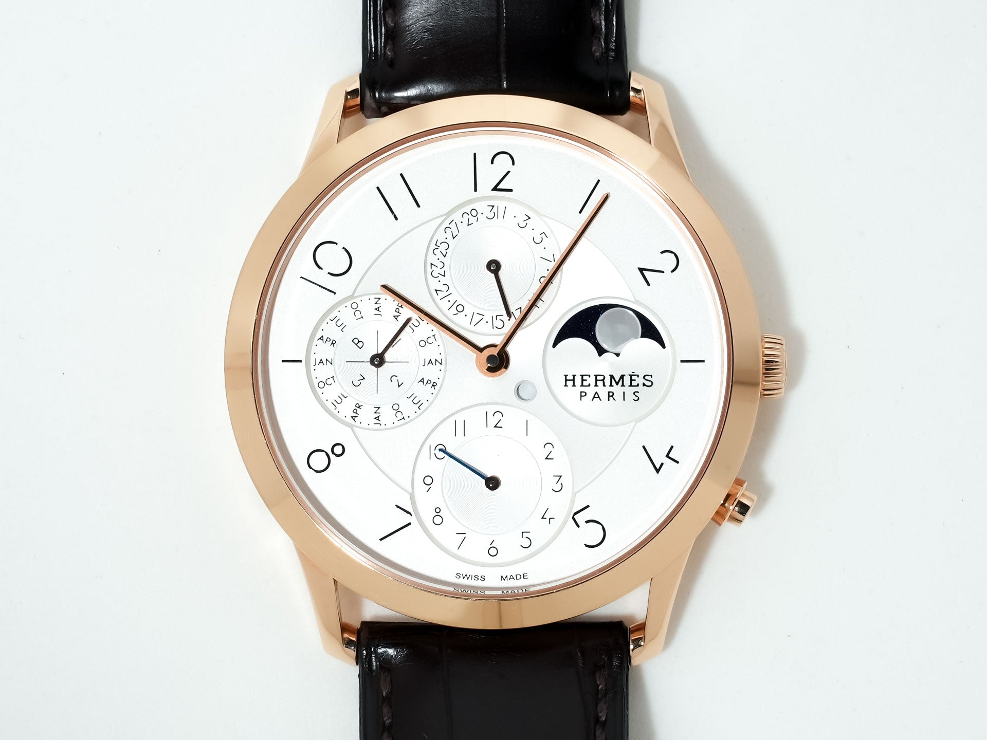 エルメス スリム ドゥ エルメス パーペチュアルカレンダー Ref.CA3.870 18KPG シルバー文字盤 中古 75e8jpry