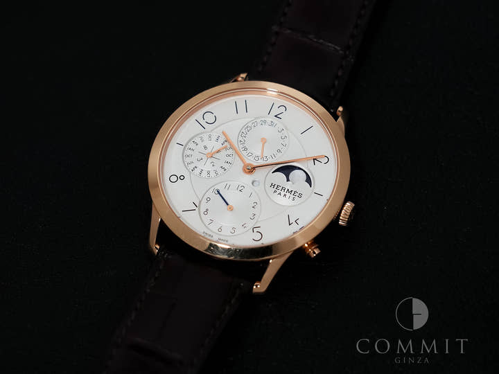 エルメス スリム ドゥ エルメス パーペチュアルカレンダー Ref.CA3.870 18KPG シルバー文字盤 中古 75e8jpry