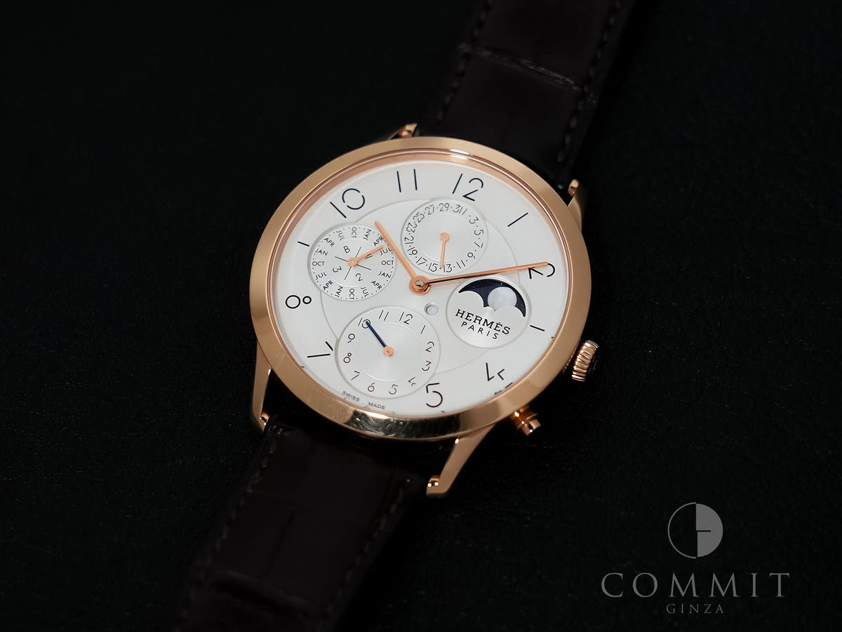エルメス スリム ドゥ エルメス パーペチュアルカレンダー Ref.CA3.870 18KPG シルバー文字盤 中古 75e8jpry