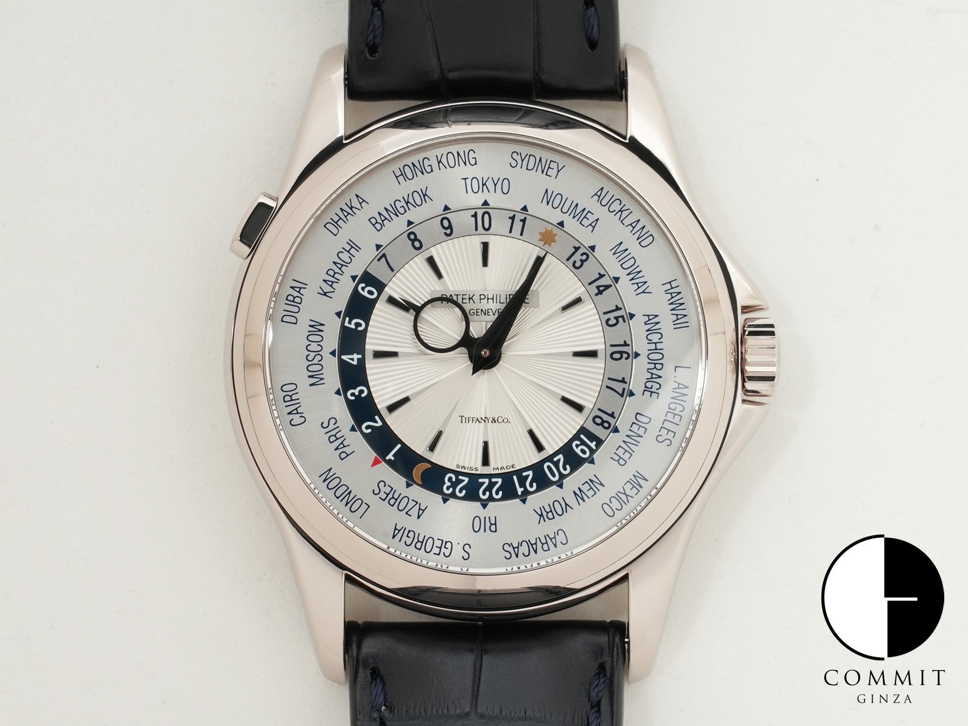 パテックフィリップ ワールドタイム TIFFANY&CO. Ref.5130G-001 18KWG シルバー文字盤 美品 frsmnbr3