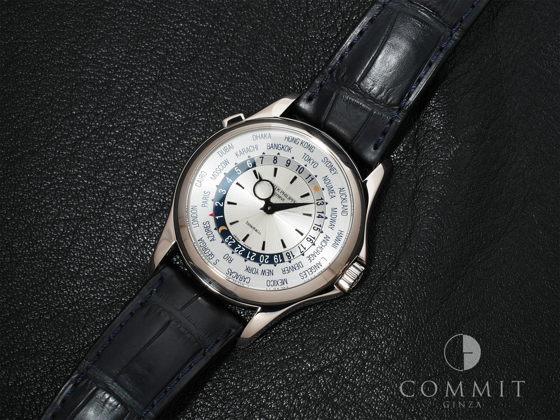パテックフィリップ ワールドタイム TIFFANY&CO. Ref.5130G-001 18KWG シルバー文字盤 美品 frsmnbr3
