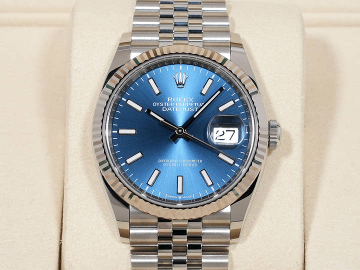 Rolex Datejust 36 Ref.126234 SS/WG Bright Blue Dial Jubilee Bracelet Unused mrar8e3v