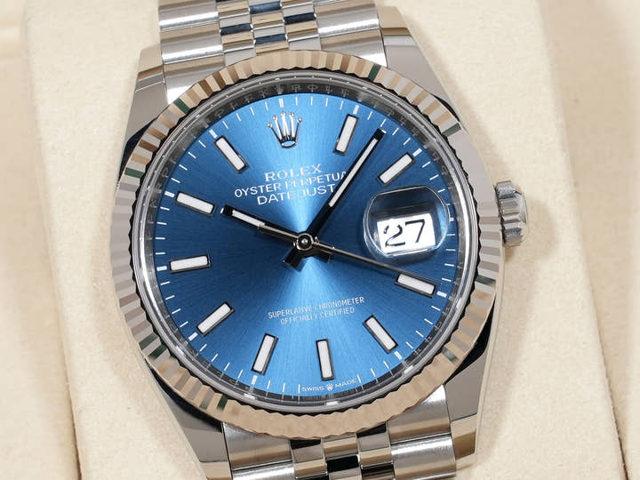 Rolex Datejust 36 Ref.126234 SS/WG Bright Blue Dial Jubilee Bracelet Unused mrar8e3v