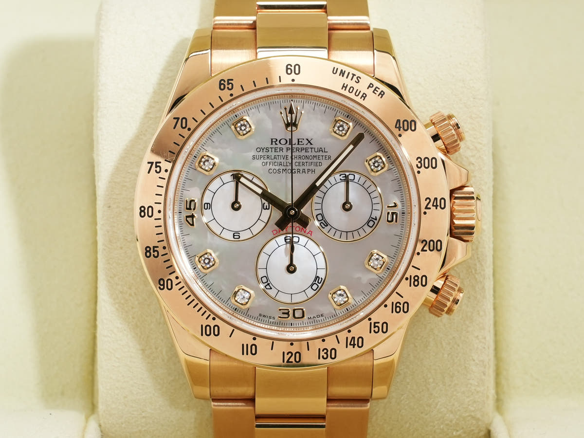 ロレックス デイトナ Ref.116528 18KYG ホワイトシェルx8Pダイヤ文字盤 中古 mr9xhyhr