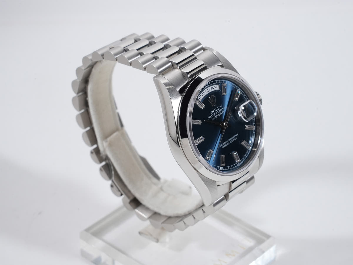 ロレックス デイデイト Ref.18206B PT ブルーx10Pバゲットダイヤ文字盤 中古 f5sqdyi3