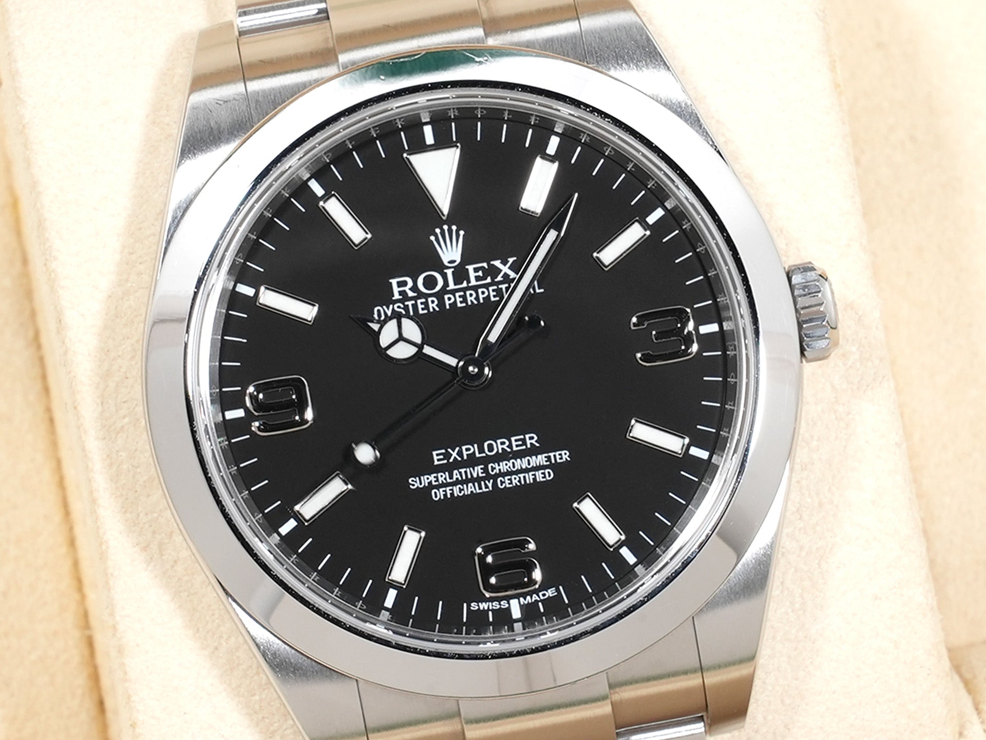 ロレックス エクスプローラーI 鏡面ブラックアウト Ref.214270 SS ブラック文字盤 中古 hzxnyh2s