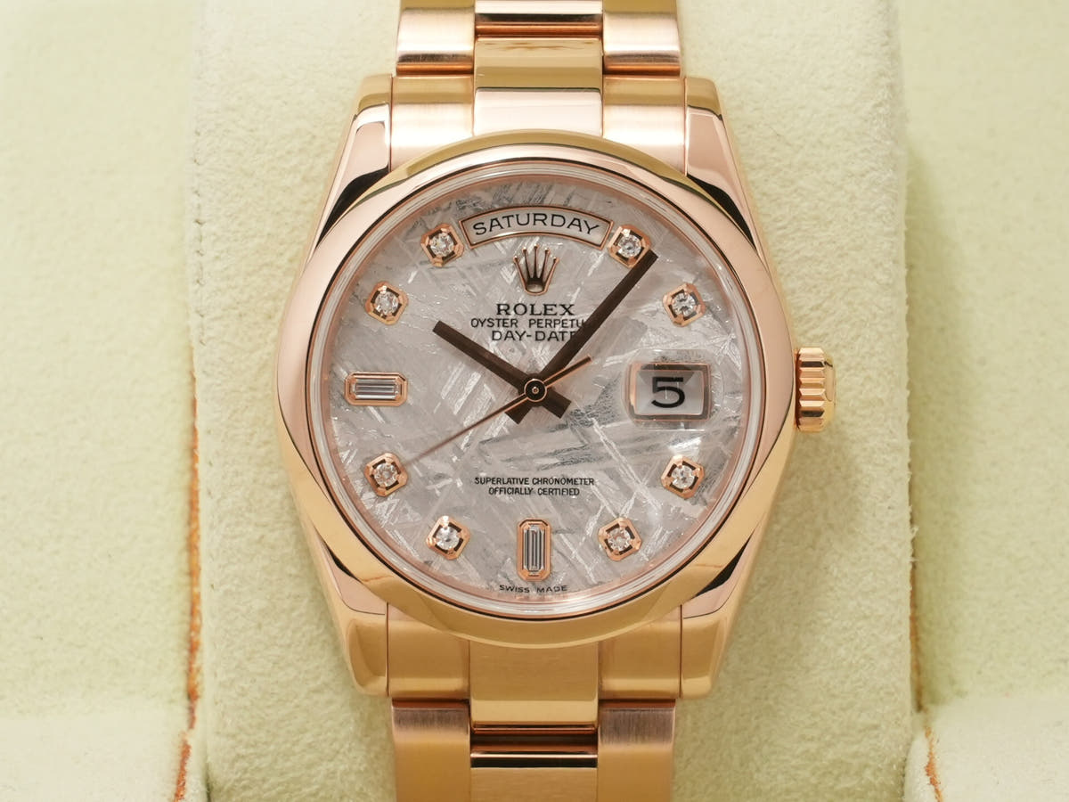 ロレックス デイデイト Ref.118205A 18KPG メテオライト10Pダイヤ文字盤 中古 veaavxii