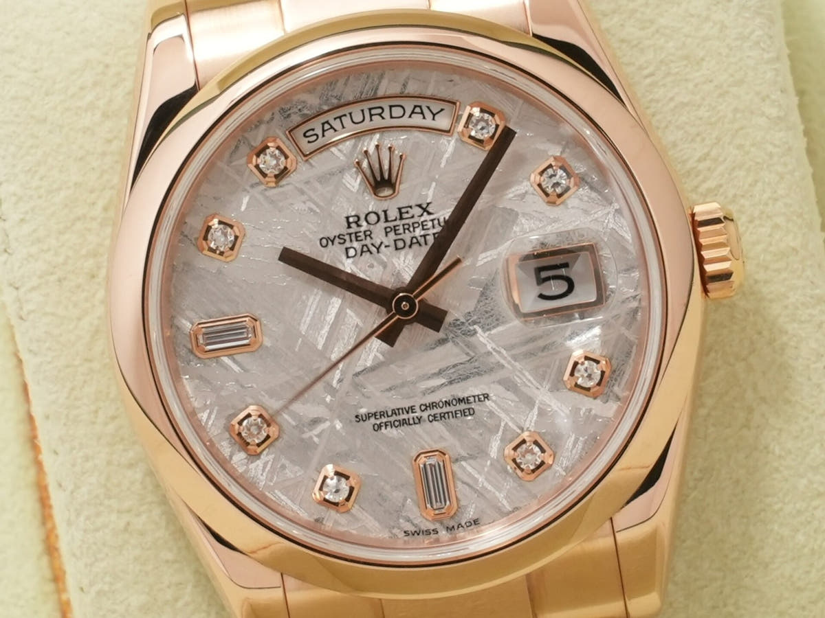 ロレックス デイデイト Ref.118205A 18KPG メテオライト10Pダイヤ文字盤 中古 veaavxii
