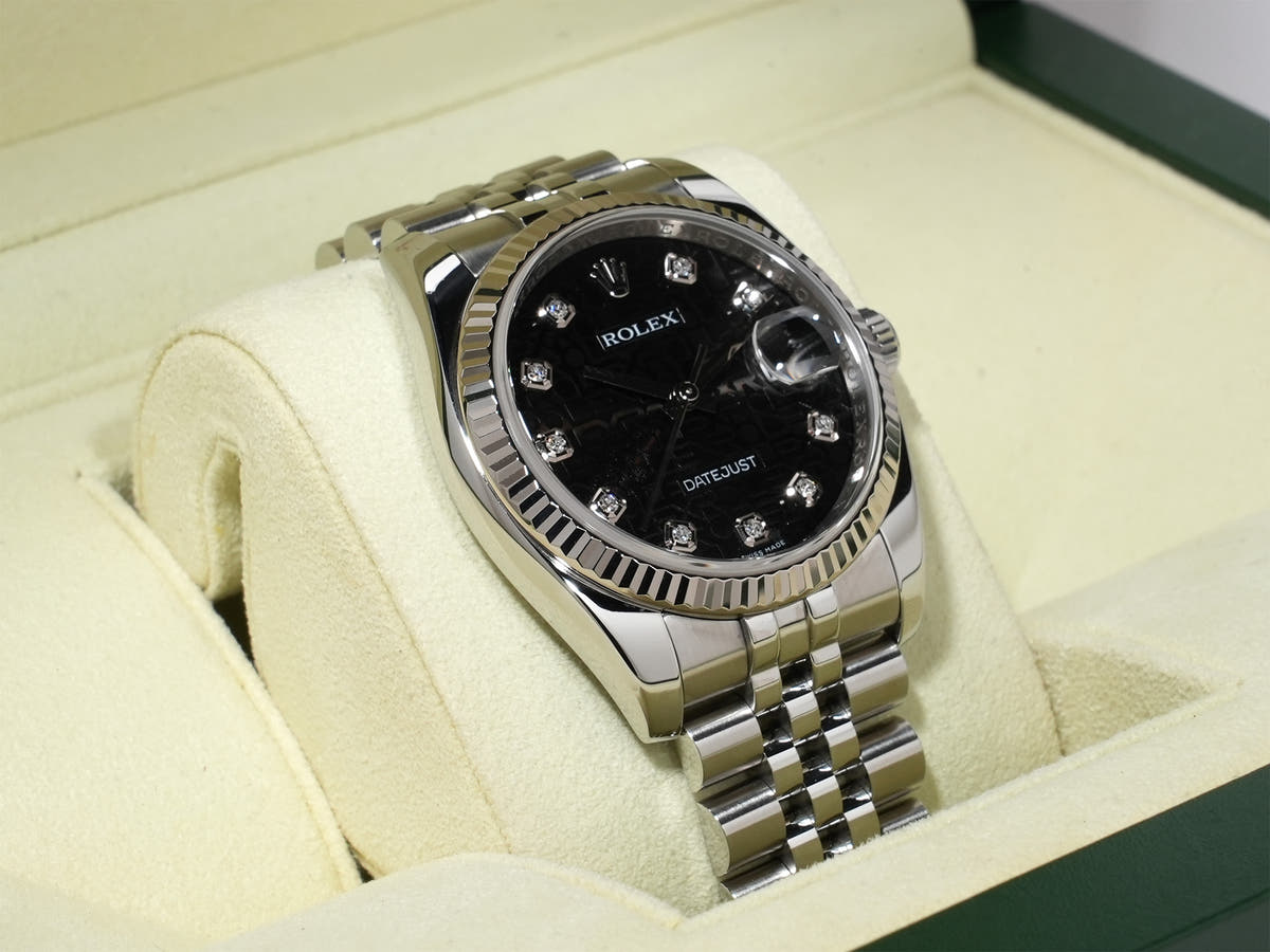 ロレックス デイトジャスト36 Ref.116234 SS/WG ブラックホリコンピューターx10Pダイヤモンド文字盤 ジュビリーブレスレット 美中古 58364b7u