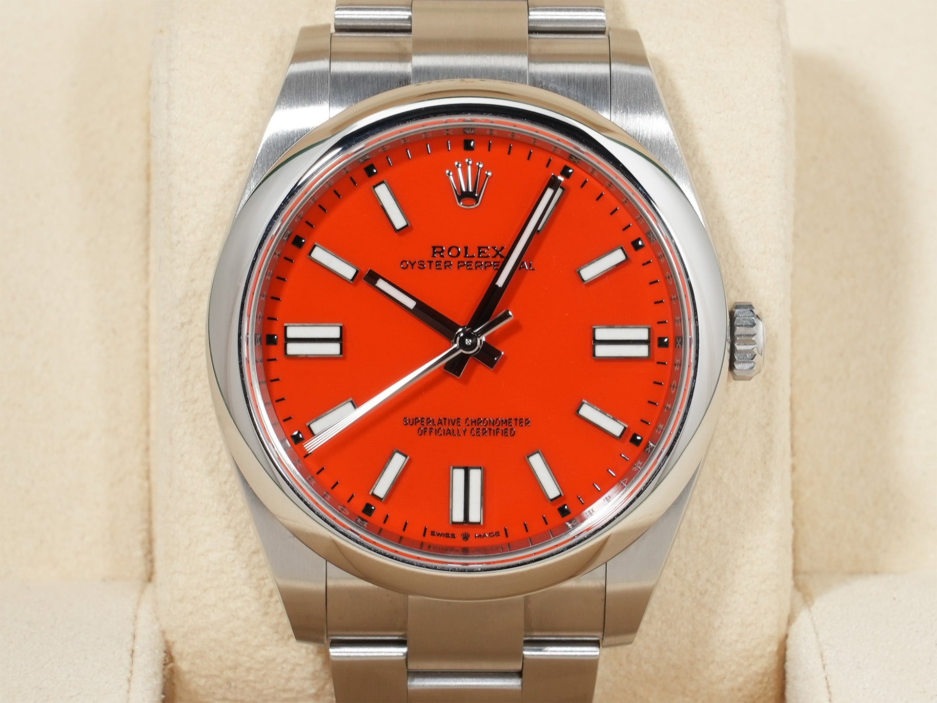 ロレックス オイスターパーペチュアル41 Ref.124300 SS コーラルレッド文字盤 中古 biauxx9a