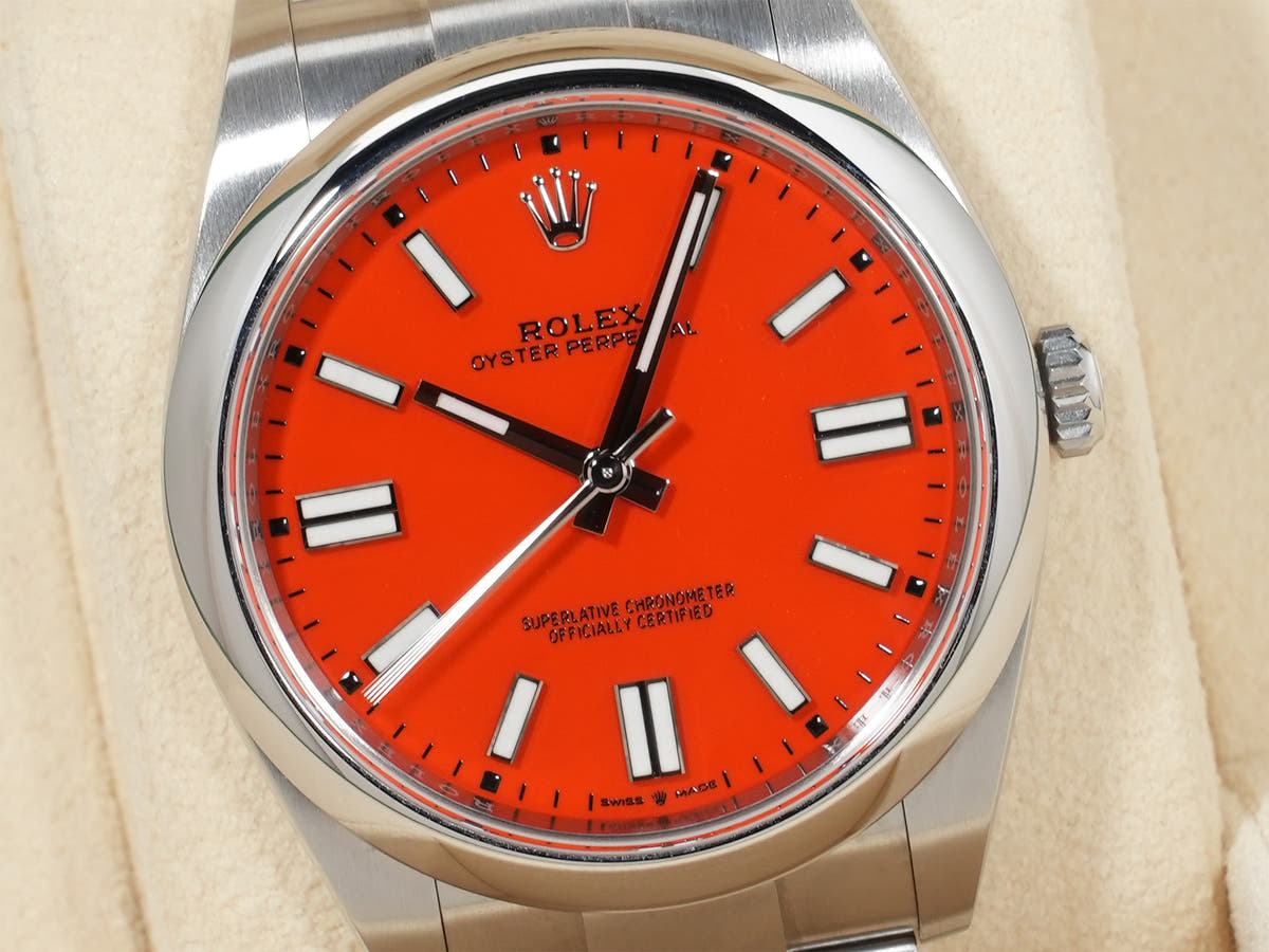 ロレックス オイスターパーペチュアル41 Ref.124300 SS コーラルレッド文字盤 中古 biauxx9a