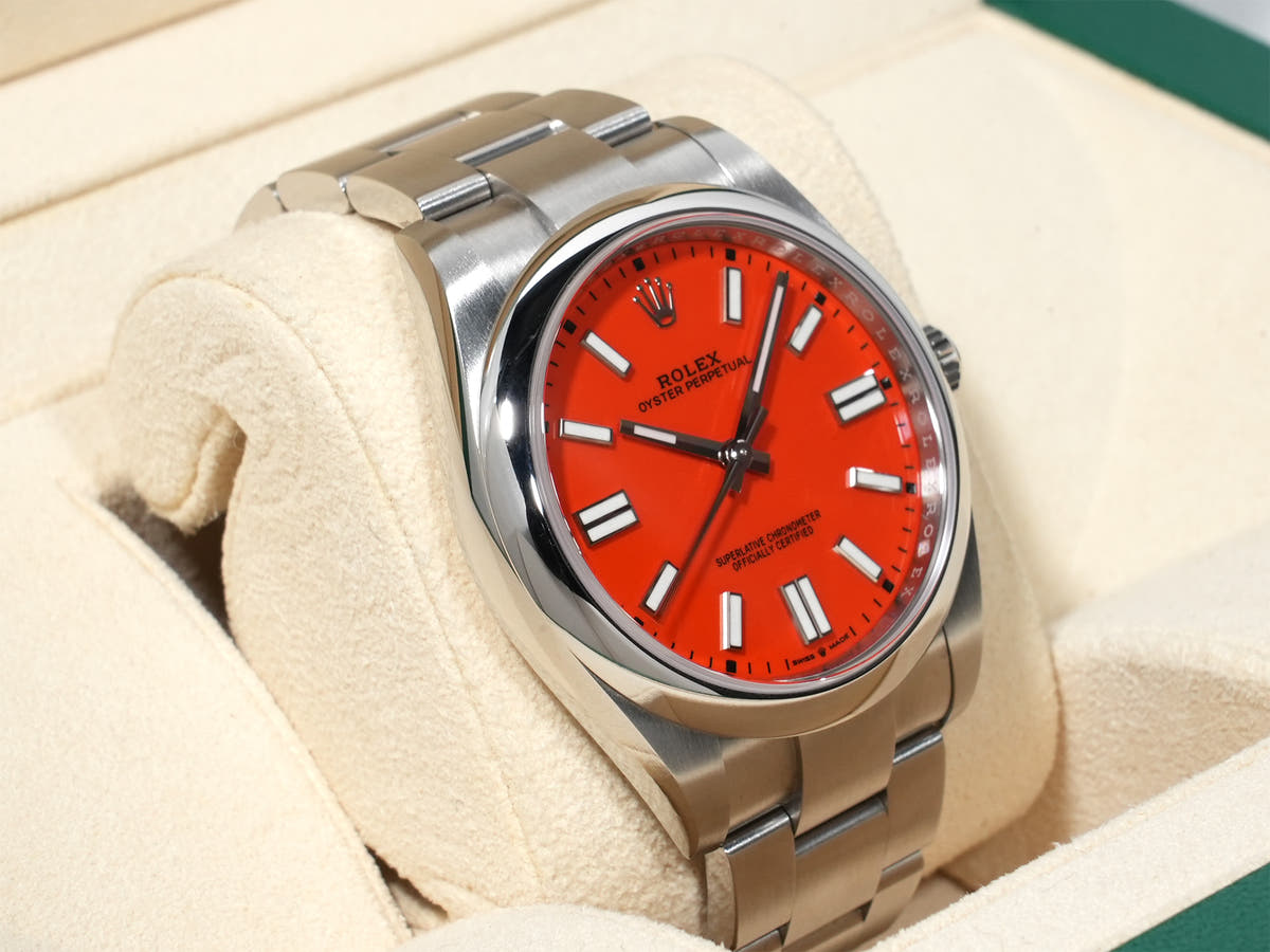 ロレックス オイスターパーペチュアル41 Ref.124300 SS コーラルレッド文字盤 中古 biauxx9a