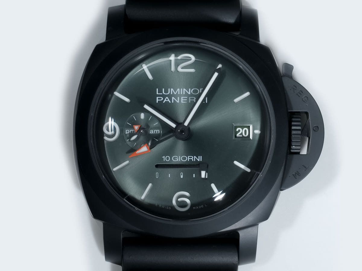 パネライ ルミノール ディエチ ジョルニ GMT チェラミカ Ref.PAM01483 BLACK CERAMIC グリーン文字盤 美中古 p2wc783g