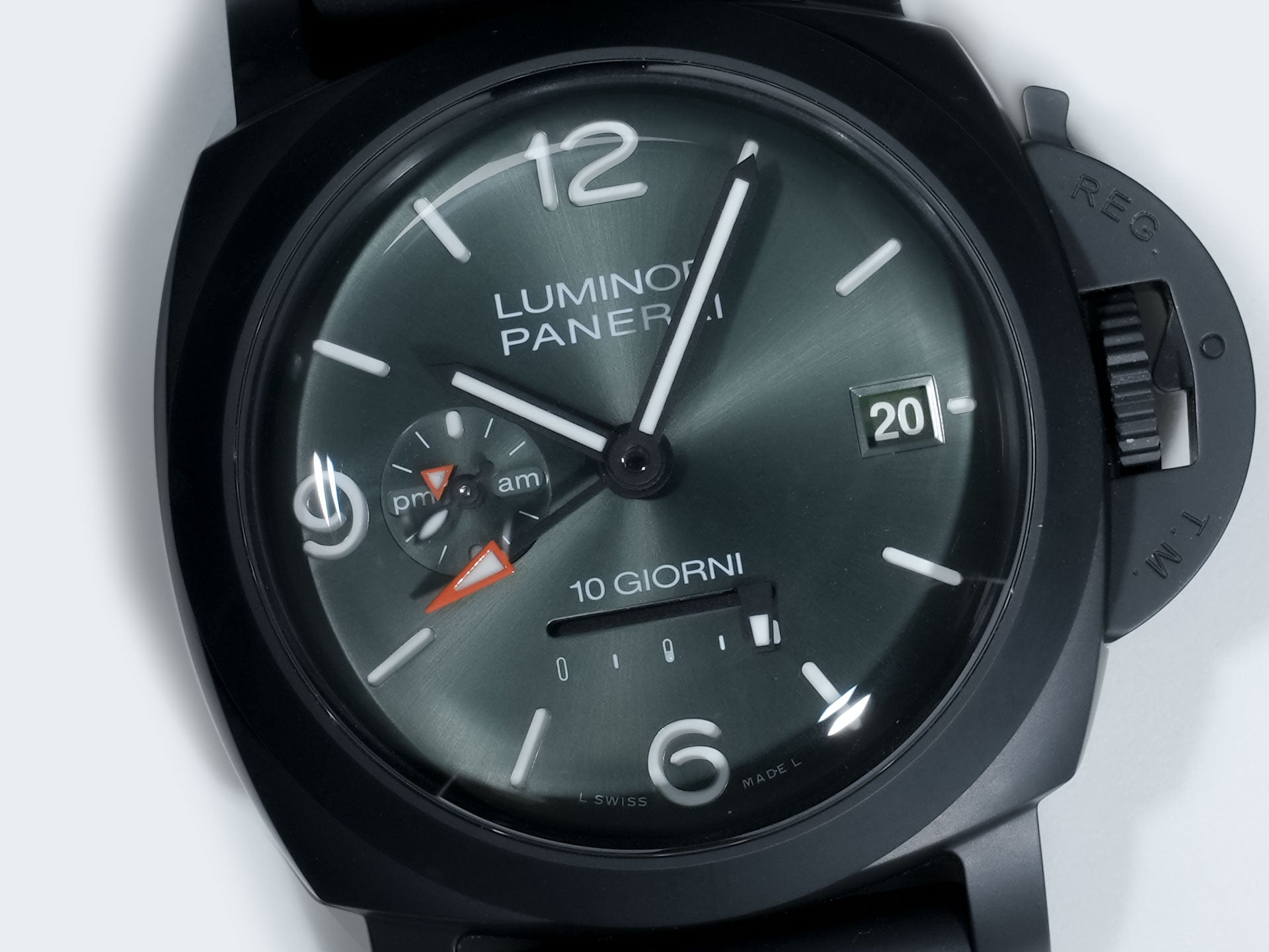 パネライ ルミノール ディエチ ジョルニ GMT チェラミカ Ref.PAM01483 BLACK CERAMIC グリーン文字盤 美中古 p2wc783g