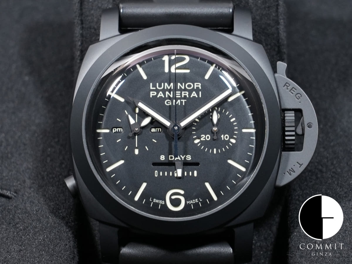 パネライ ルミノール 1950 8DAYSクロノ モノプルサンテGMT Ref.PAM00317 BLACK CERAMIC ブラック文字盤 美中古 3scgaox9