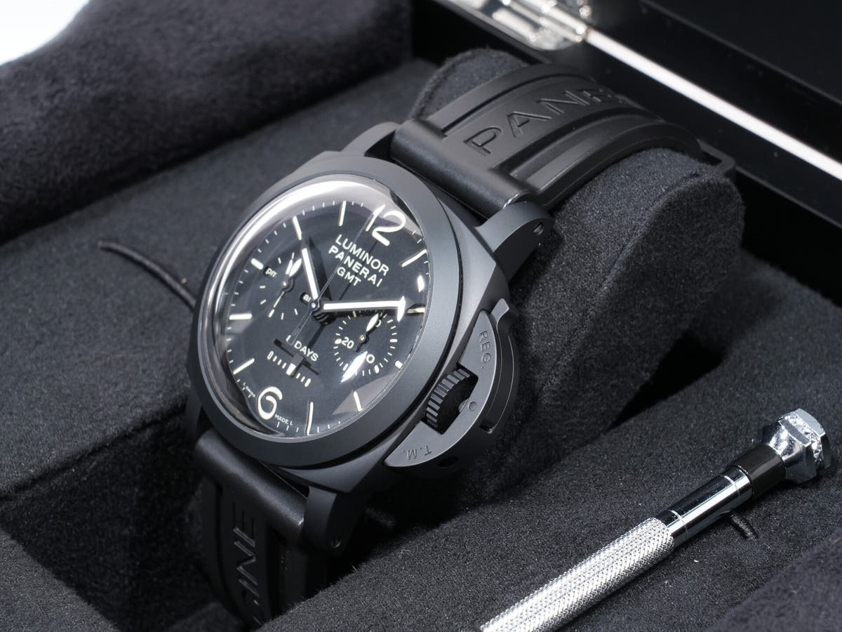 パネライ ルミノール 1950 8DAYSクロノ モノプルサンテGMT Ref.PAM00317 BLACK CERAMIC ブラック文字盤 美中古 3scgaox9