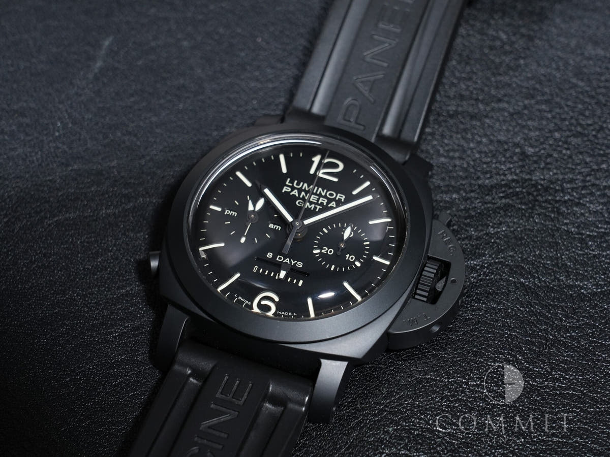 パネライ ルミノール 1950 8DAYSクロノ モノプルサンテGMT Ref.PAM00317 BLACK CERAMIC ブラック文字盤 美中古 3scgaox9