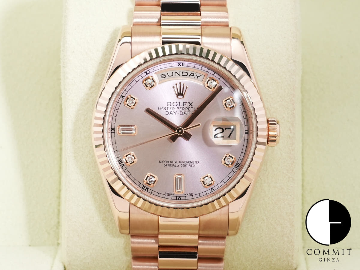 Rolex Day-Date Ref.118235A 18KPG Pink x 10P Diamond Dial Good Condition Used ax73qhh6