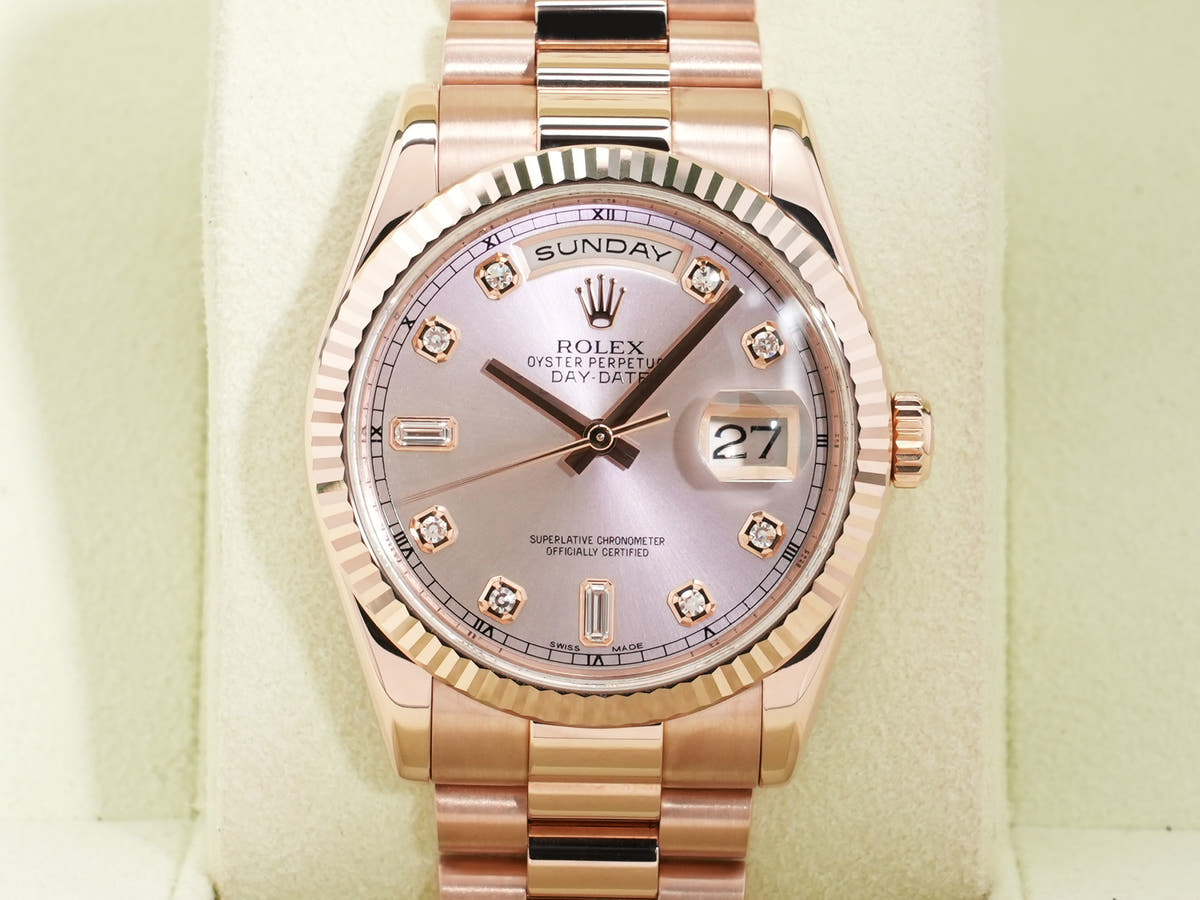 Rolex Day-Date Ref.118235A 18KPG Pink x 10P Diamond Dial Good Condition Used ax73qhh6