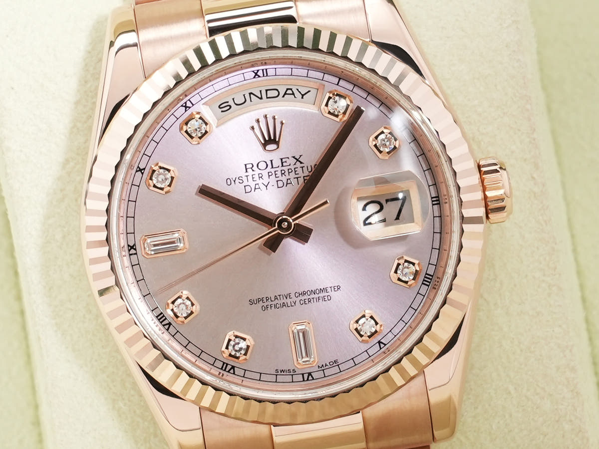 Rolex Day-Date Ref.118235A 18KPG Pink x 10P Diamond Dial Good Condition Used ax73qhh6