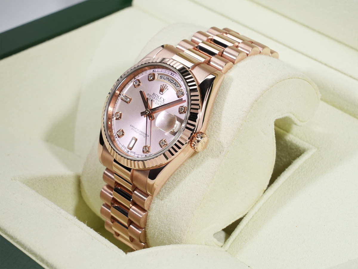 Rolex Day-Date Ref.118235A 18KPG Pink x 10P Diamond Dial Good Condition Used ax73qhh6