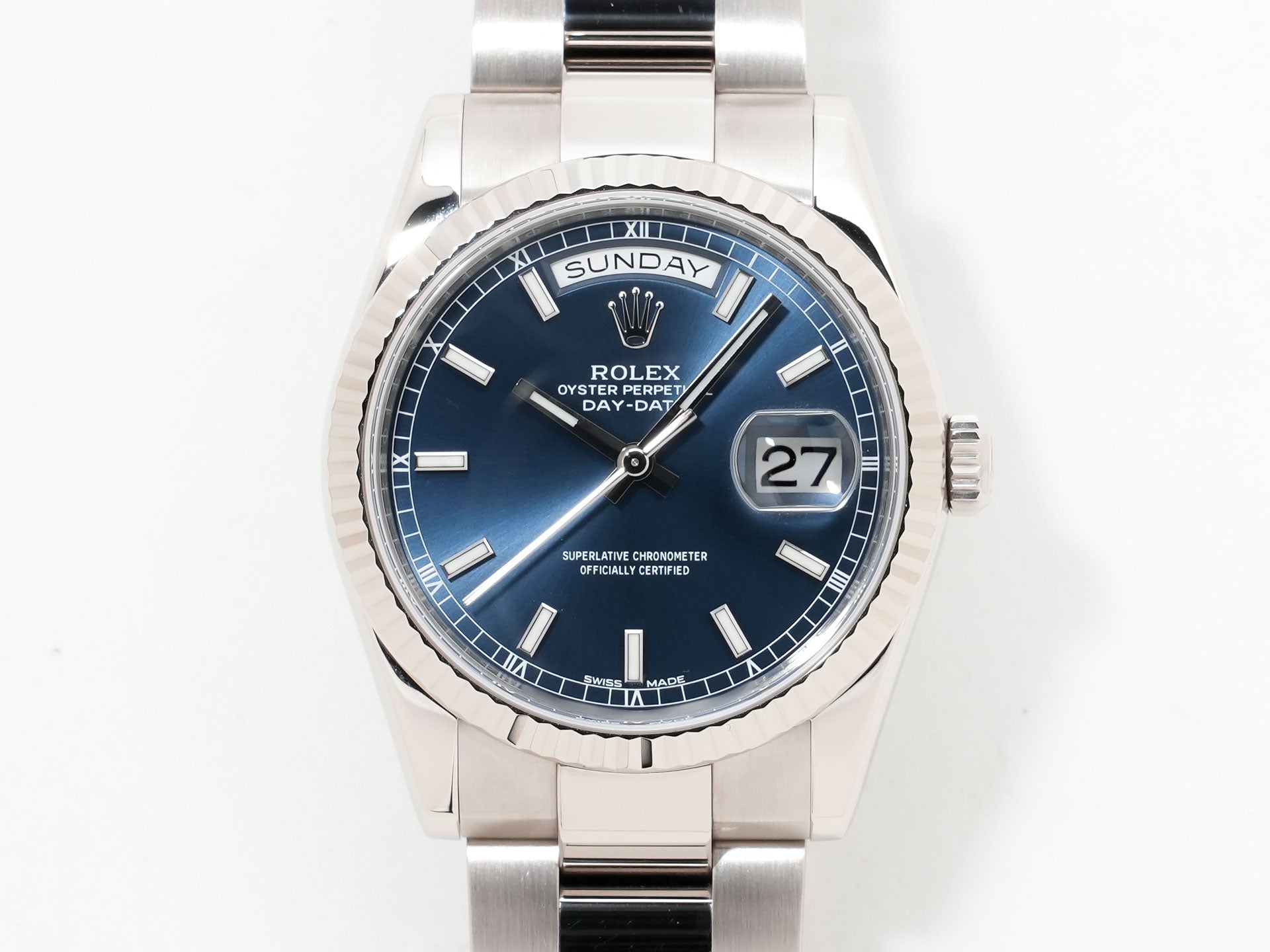ロレックス デイデイト36 Ref.118239 18KWG ブルー文字盤 中古 st8gsrxm
