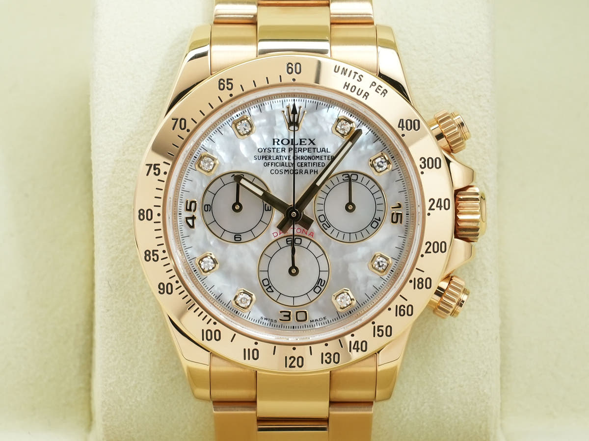 ロレックス デイトナ Ref.116528 18KYG ホワイトシェルx8Pダイヤ文字盤 中古 5wh47tz7