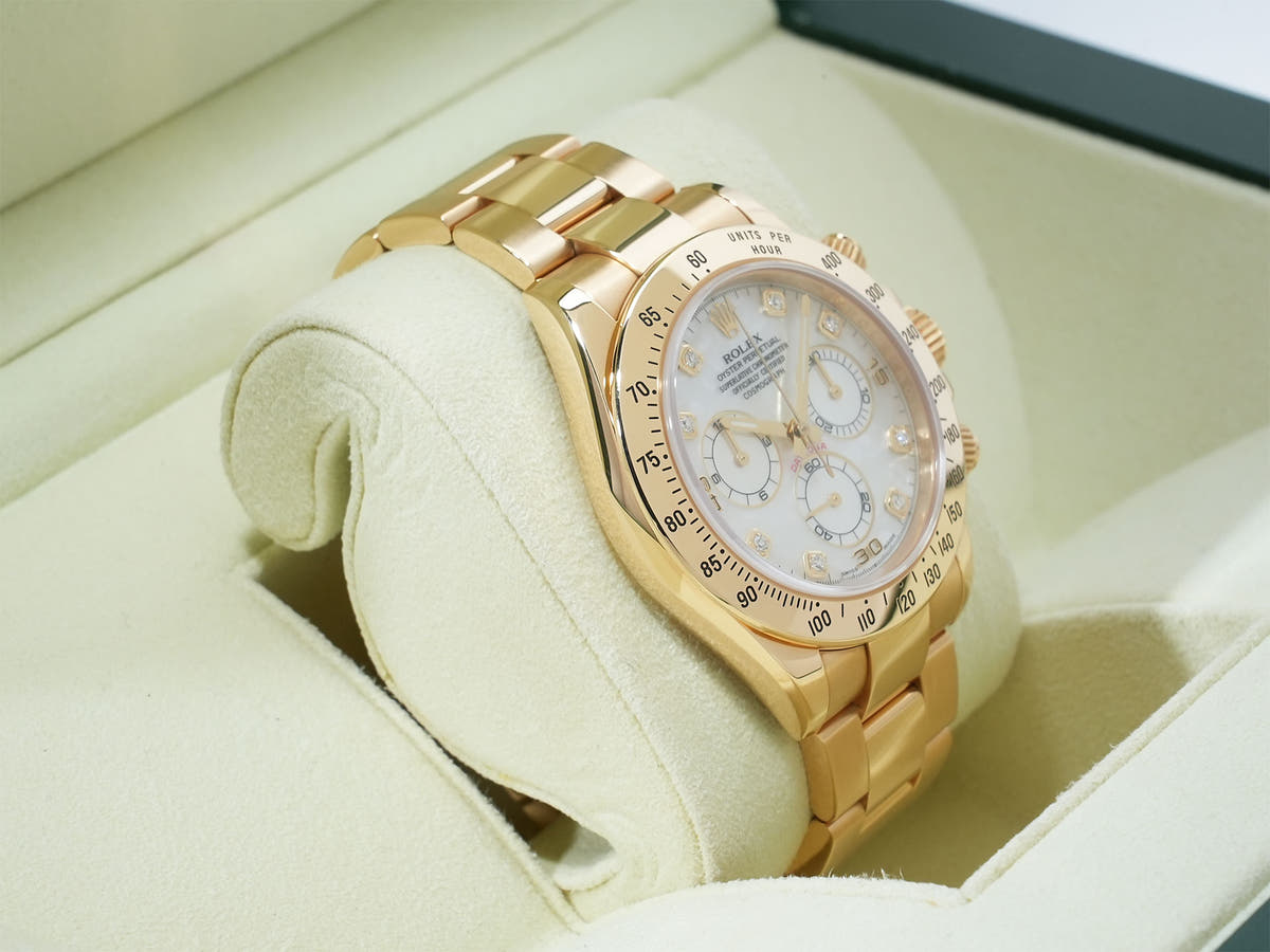 ロレックス デイトナ Ref.116528 18KYG ホワイトシェルx8Pダイヤ文字盤 中古 5wh47tz7
